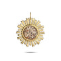 Gold sun-shaped pendant with embedded stones on a white background-1