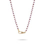 Necklace with purple beads and gold clasp on a white background-4