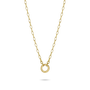 Gold necklace with a small circular pendant on a white background-2