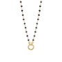 Necklace with black beads and a gold clasp on a white background-1