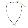 Necklace with gold chain and black beads on a white background-2
